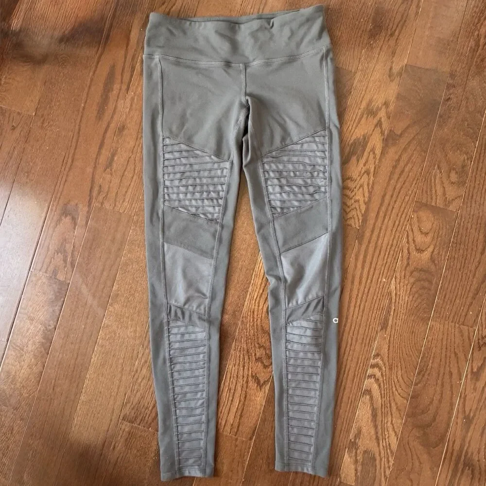 ALO Yoga High Rise Moto Leggings Ribbed Gray Women’s Size Small Athleisure Yoga